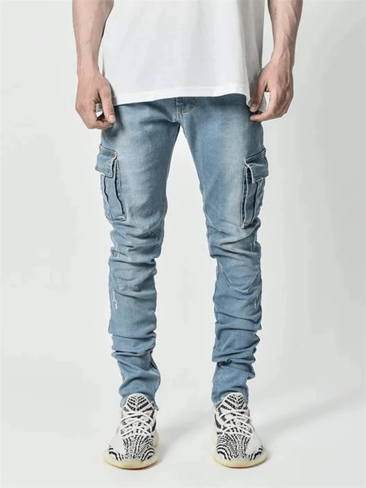 Men's Jeans Skinny Trousers Denim Pants Multi Pocket Plain Comfort Breathable Outdoor Daily Going out Cotton Blend Fashion Casual Black Light Blue | 168DEAL