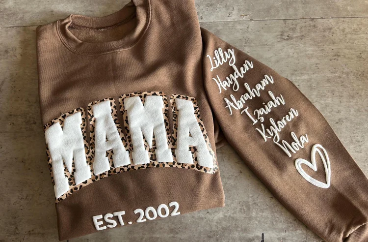 Mama Leopard Puff Print Personalized Sweatshirt or Hoodie
