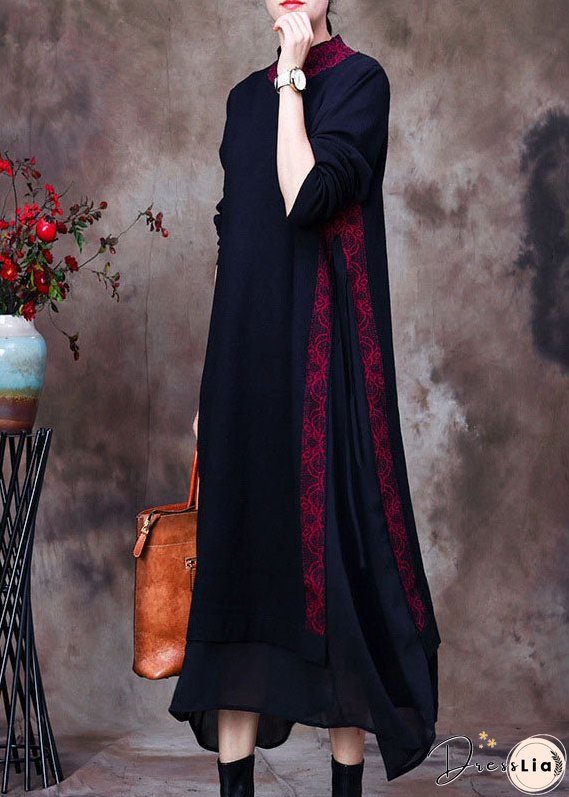 Women Purple black O-Neck side open tulle Patchwork Knit Dresses Spring