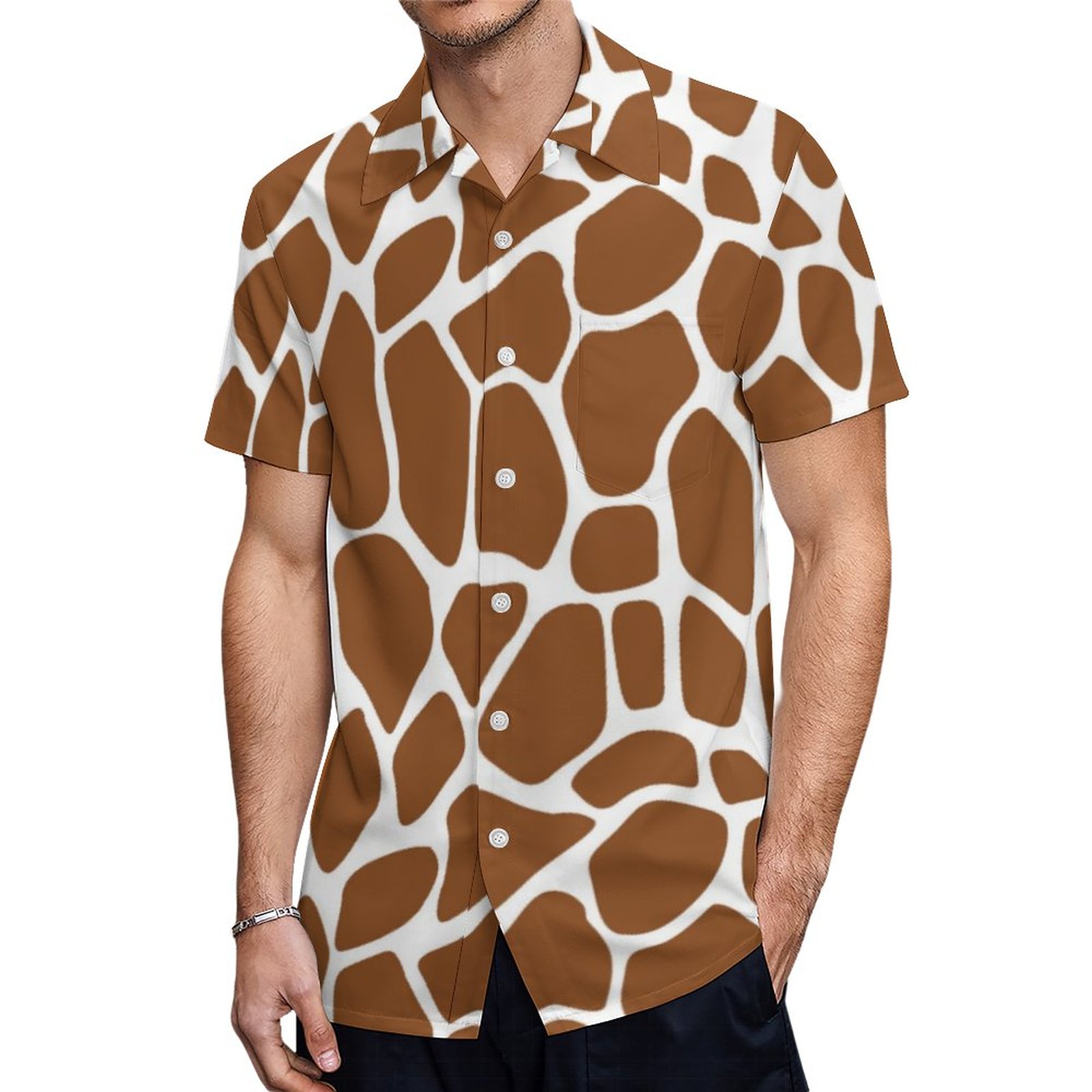 Giraffe Print Hawaiian Shirt Mens Button Down Plus Size Tropical Hawaii Beach Shirts