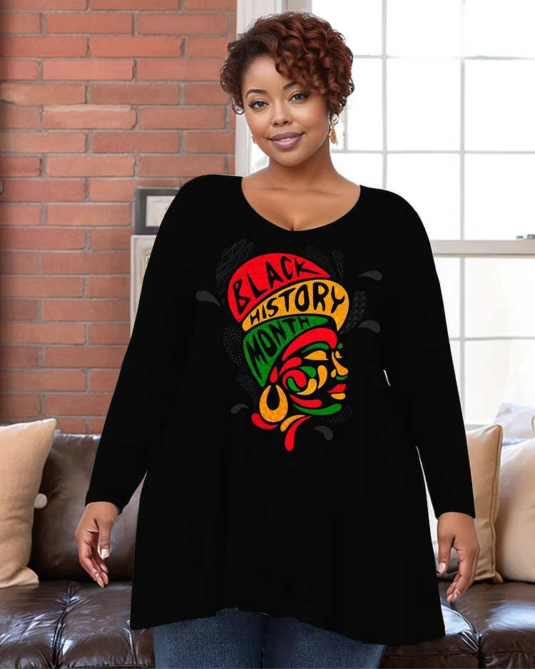 Women's Plus Size Black History Month Irregular Hem Long Sleeve Top