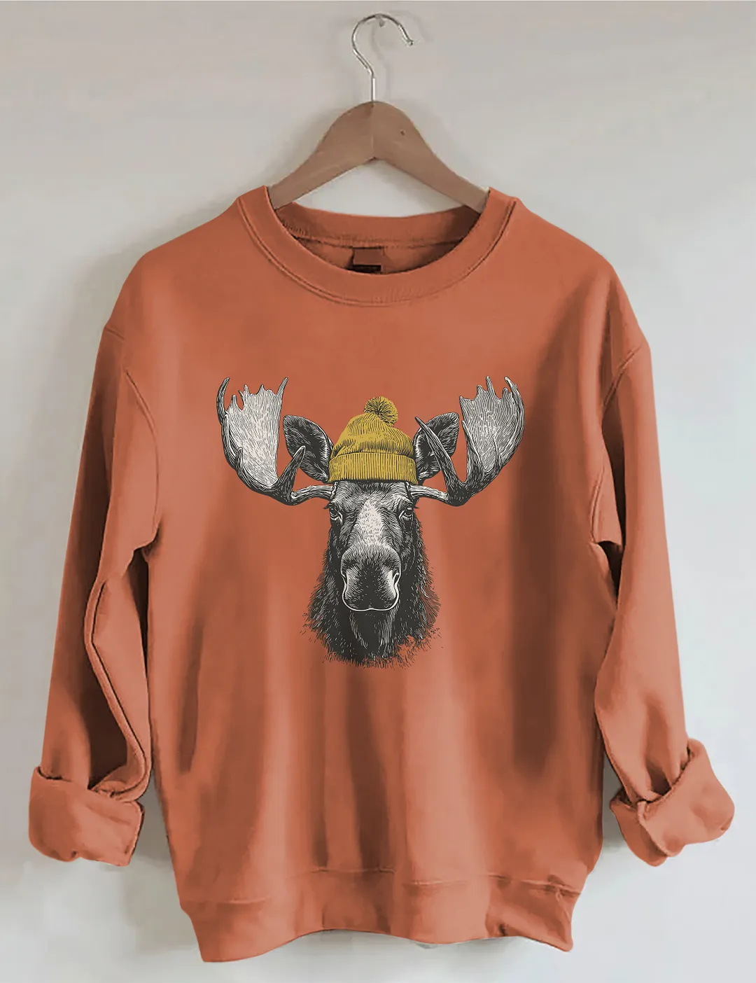 Bull Moose Wearing Beanie Sweatshirt