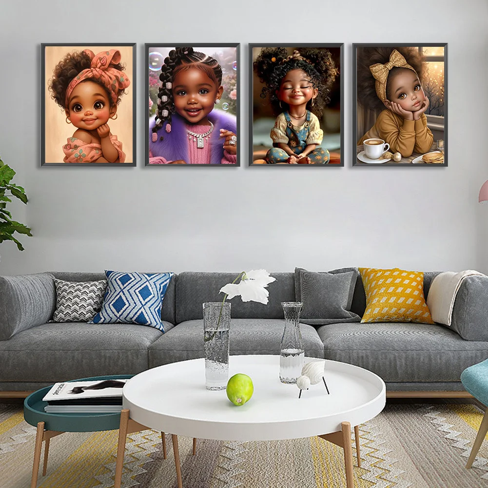 4pcs Diamond Painting - Full Round Drill - Girl(Canvas|30*40cm)