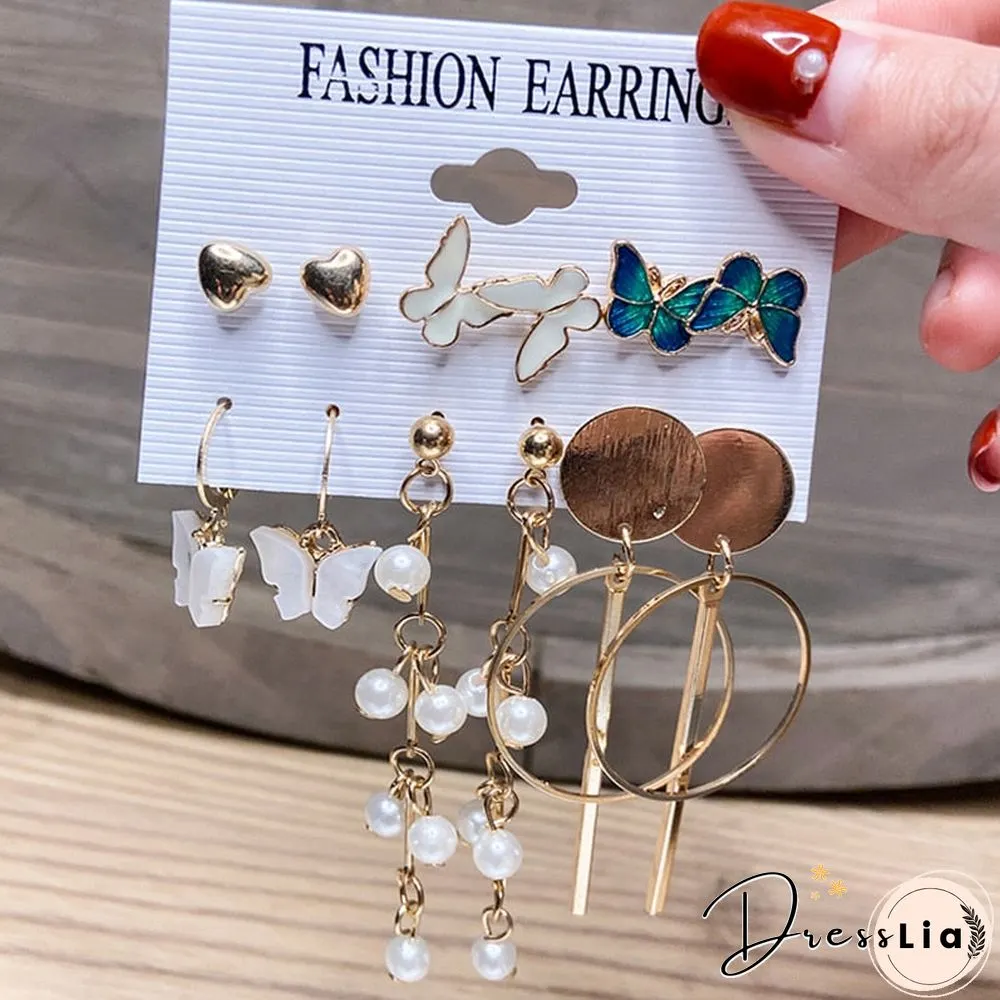 17KM Fashion Pearl Hoop Earrings Set For Women Geometirc Gold Metal Circle Hoop Earrings Brincos Trend Jewelry Gift