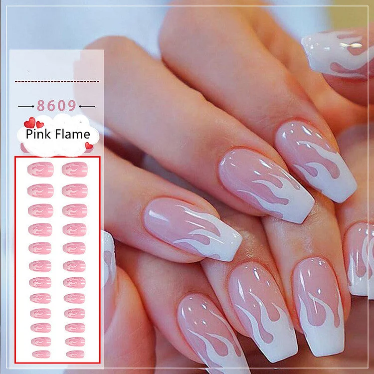 Pink Flame Wearable Nails Finished Manicure