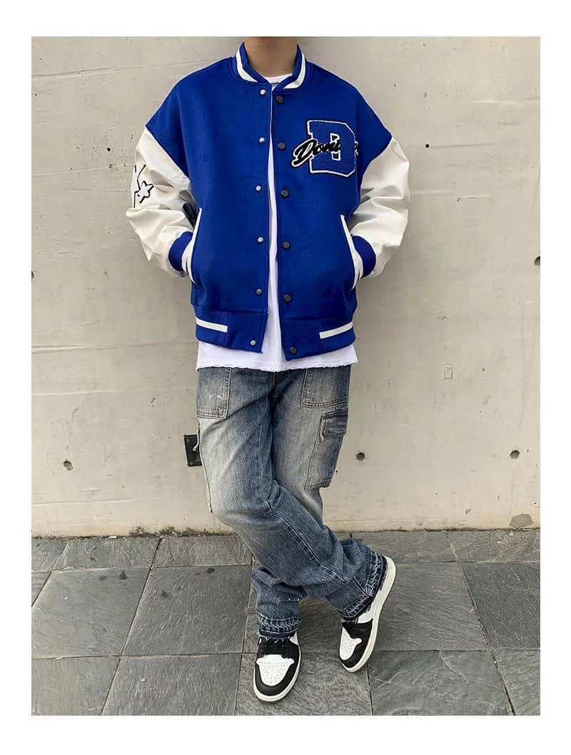 Oversized Baseball Jacket Women High Street Vibe Flocking Towel Embroidered 2021 Retro Loose Baseball Uniform National Couple