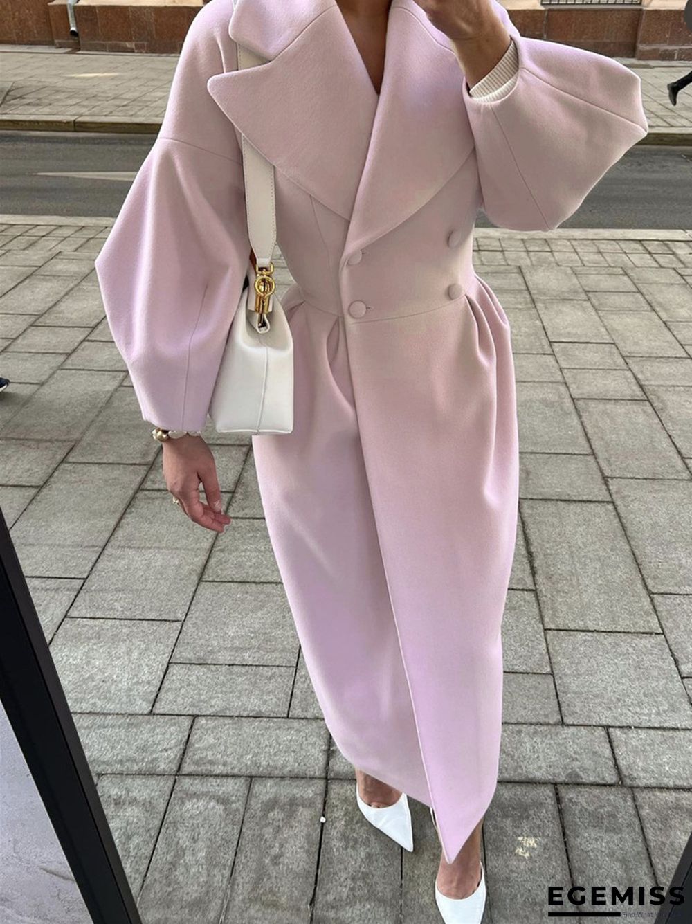 Vintage Lantern Sleeves Solid Color Lapel Long Coat | EGEMISS