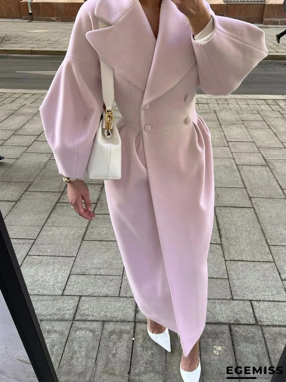 Vintage Lantern Sleeves Solid Color Lapel Long Coat | EGEMISS