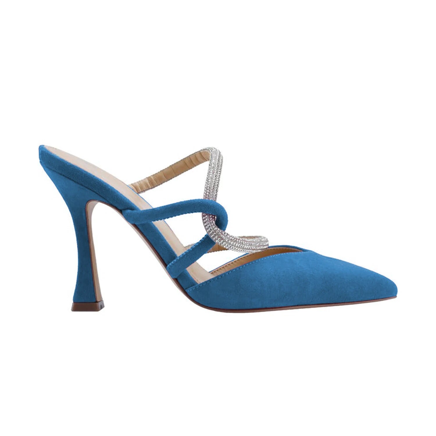 TAAFO Crystal Strap High Thin Heels Women's Sandals Pointed Toe Mules Ladies Shoes 