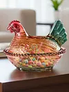 Hen Nest Glass Dish with Lid Crystal Glass Candy Jar Thicken Hen-Shaped Fruit Bowl Vintage Dessert Snack Plate for Home Decoration