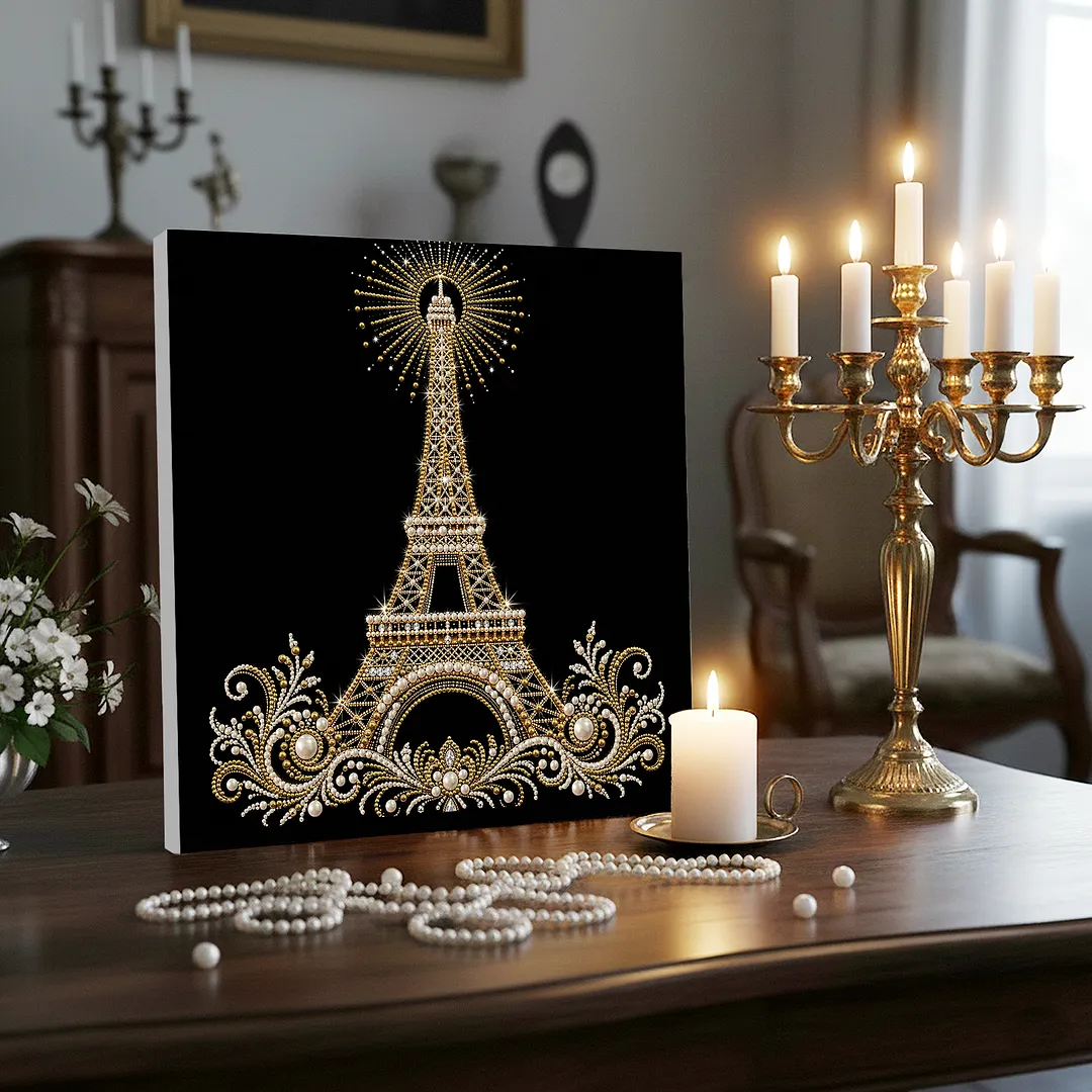 Eiffel Tower DIY Pearl Painting Kit for Adults/Beginners Gift Home Wall Decor Pearl Gem Paintings Picture Arts Craft with Frame 30x30cm