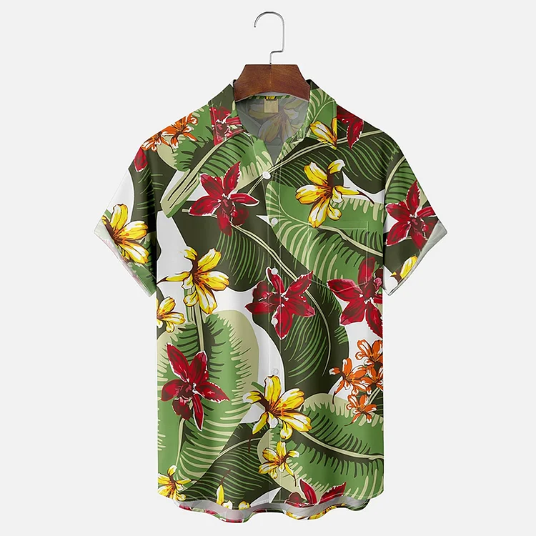 Simpfit Hawaiihemd für Herren mit Palmen-Blumenmuster und Brusttasche