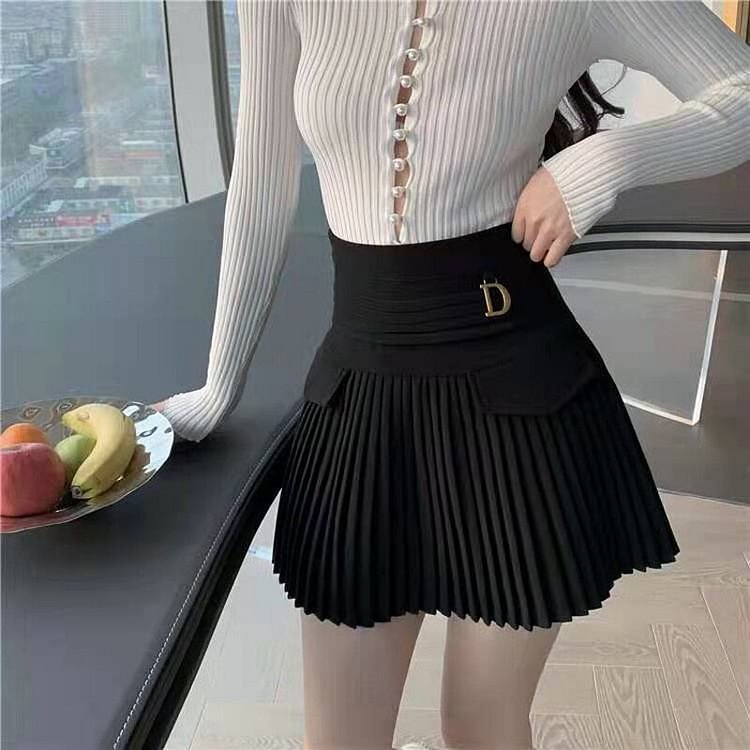 Women White Pleated Mini Skirt Summer High Waist Sexy A-line Skirt Fashion Casual Slim College Style All-match Mini Skirt New