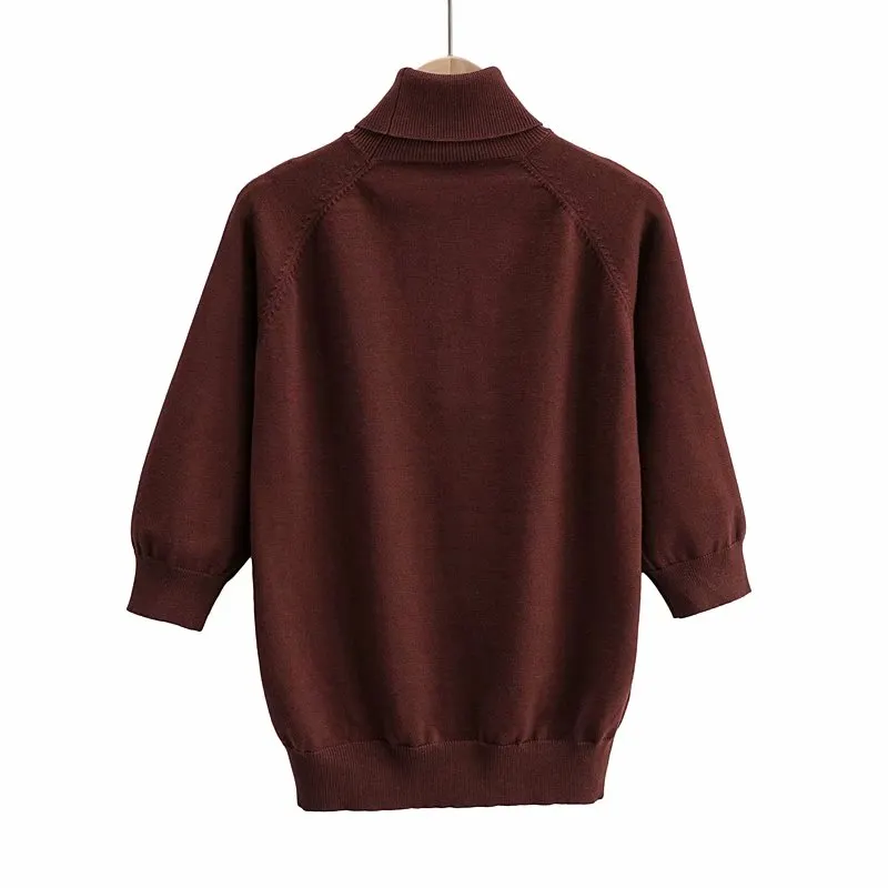 Women's Sweater Turtleneck Knitted Pullover Elegant Female Jumper Za2020 Autumn Winter Black Three Quarter Loose Casual Knitwear