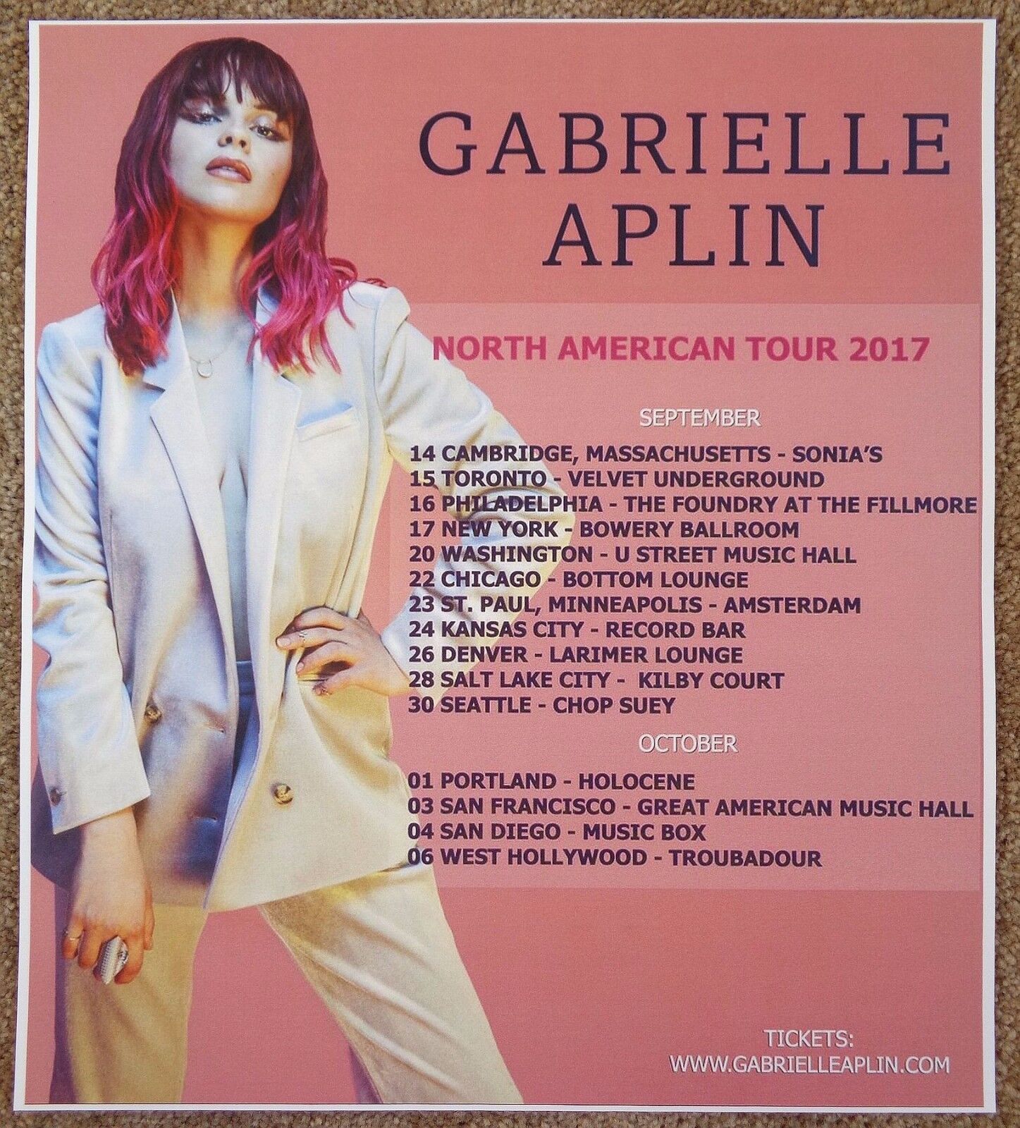 GABRIELLE APLIN 2017 Tour POSTER North American Gig Concert