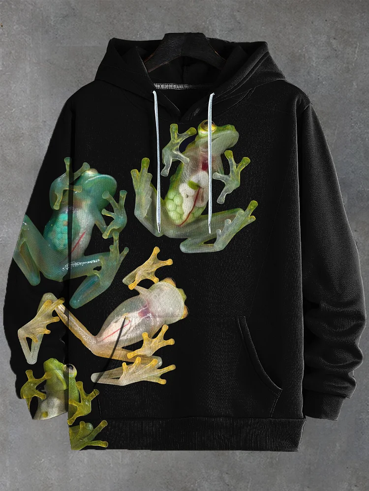 Men's Funny Frog Graphic Print Casual Hoodie