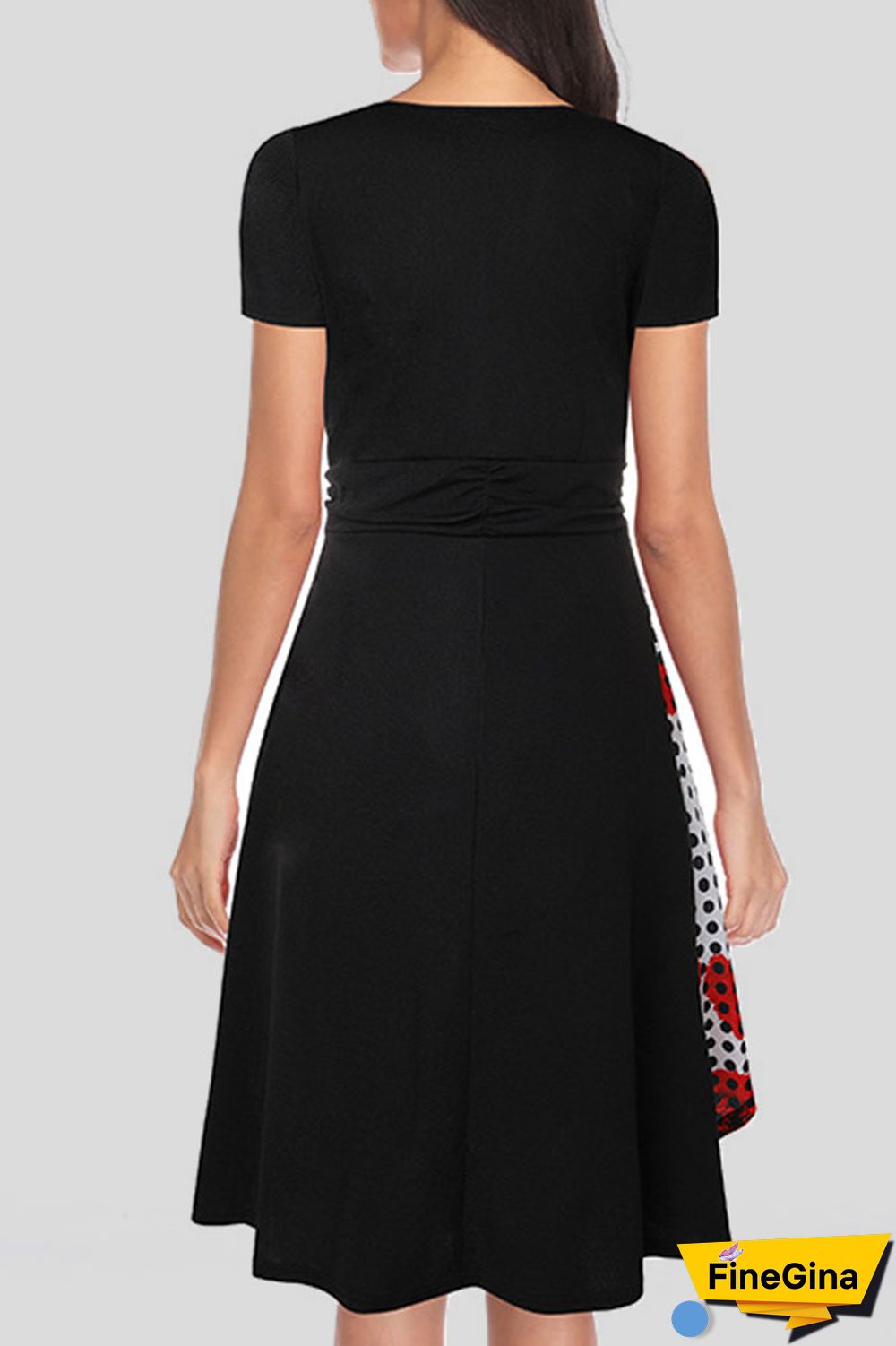 Black White Casual College Print Patchwork V Neck A Line Dresses