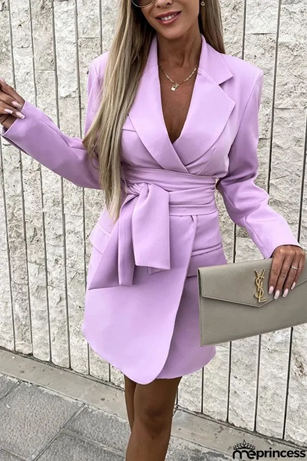Loose Multicolor Suit Collar Dress
