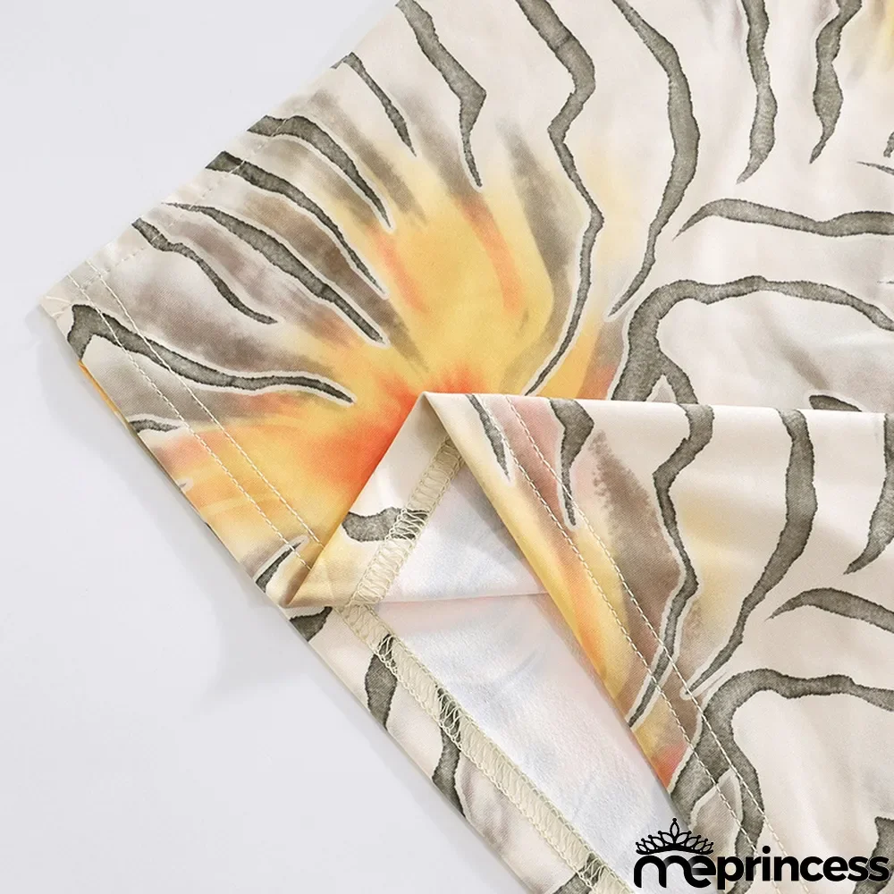 Women's Summer Printed Wrap Crop Top + Skirt Casual Set