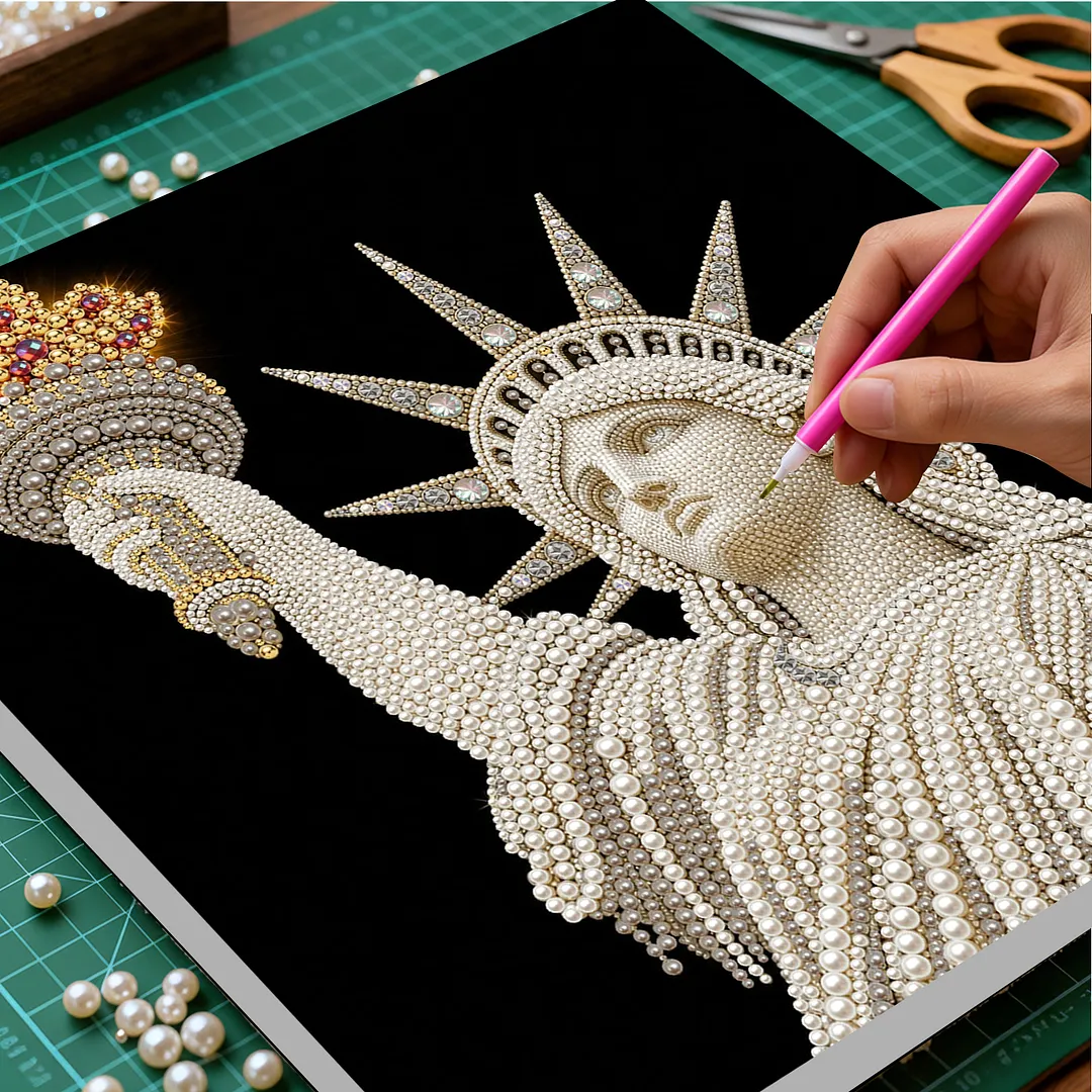 Statue of Liberty DIY Pearl Painting Art Kits with Frame 11.81x11.81In Pearl Gem Paintings Picture Arts Craft for Adults Beginners Home Wall Decor