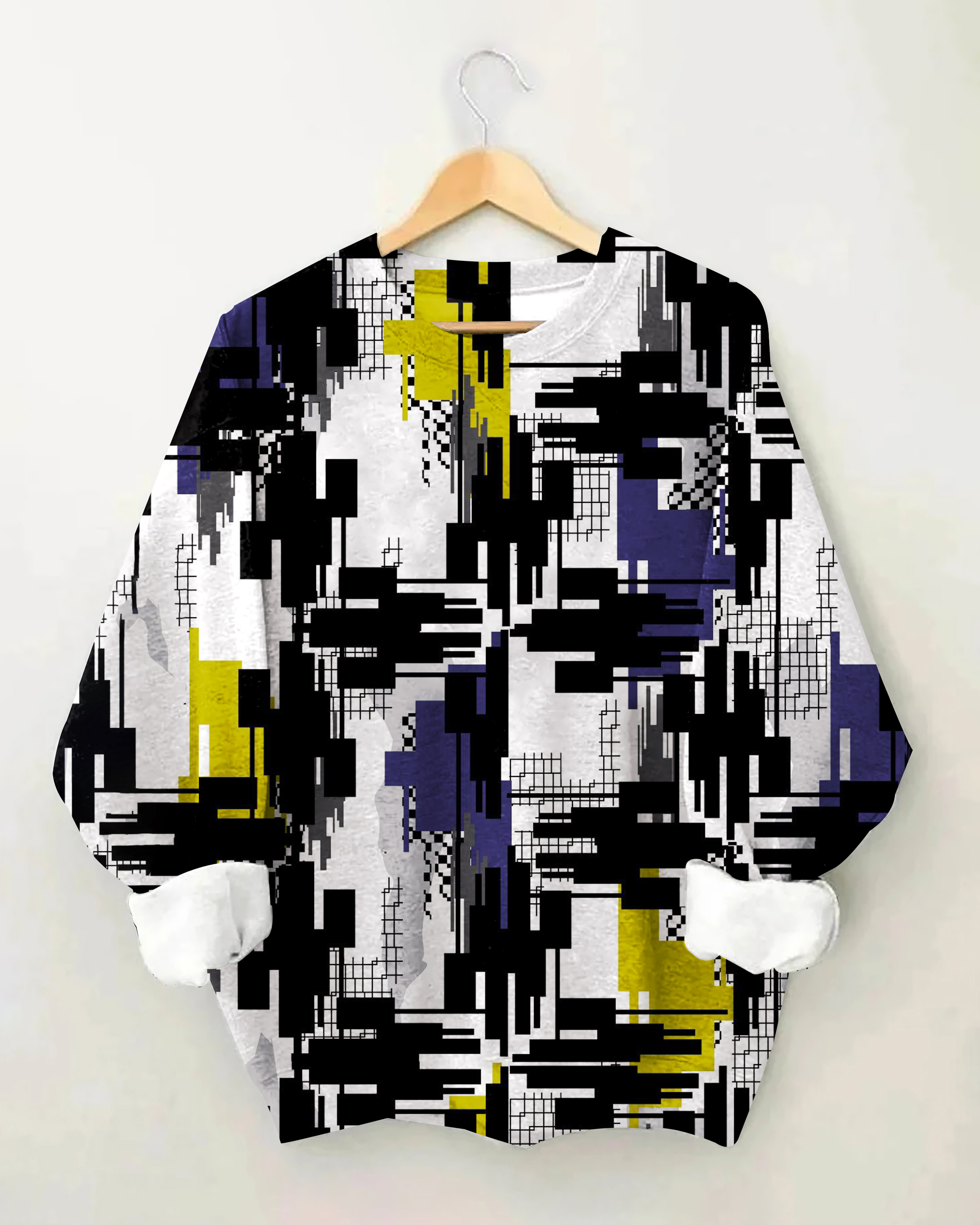 Colorful Irregular Print Interesting Round Neck Long Sleeve Sweatshirt