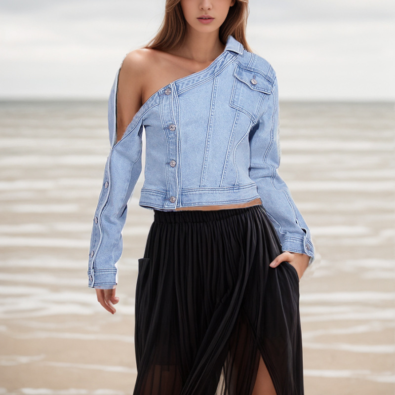 Niche Design Denim Off-the-shoulder Jacket