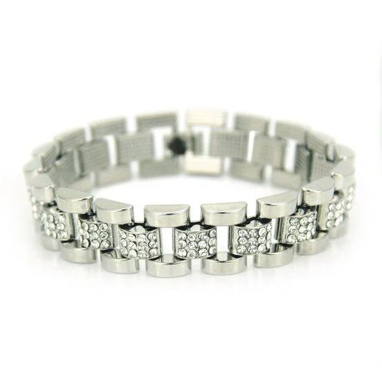 12/16MM Men's Micro-inlay 3 Rows of Zircon Steel Belt Fine Bracelets-VESSFUL