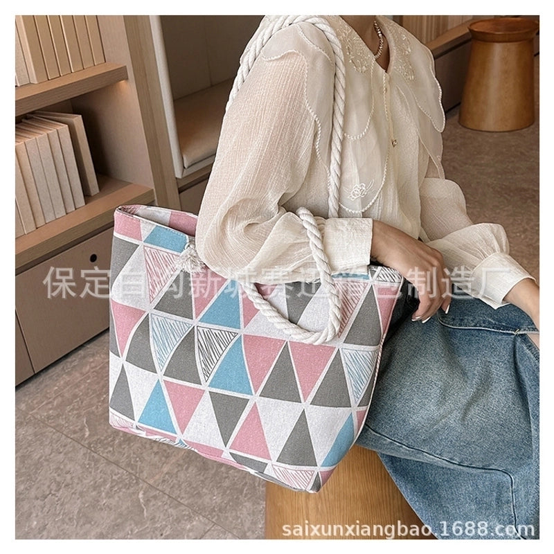 Women’s Large Canvas Animal Vacation Ethnic Style Zipper Tote Bag