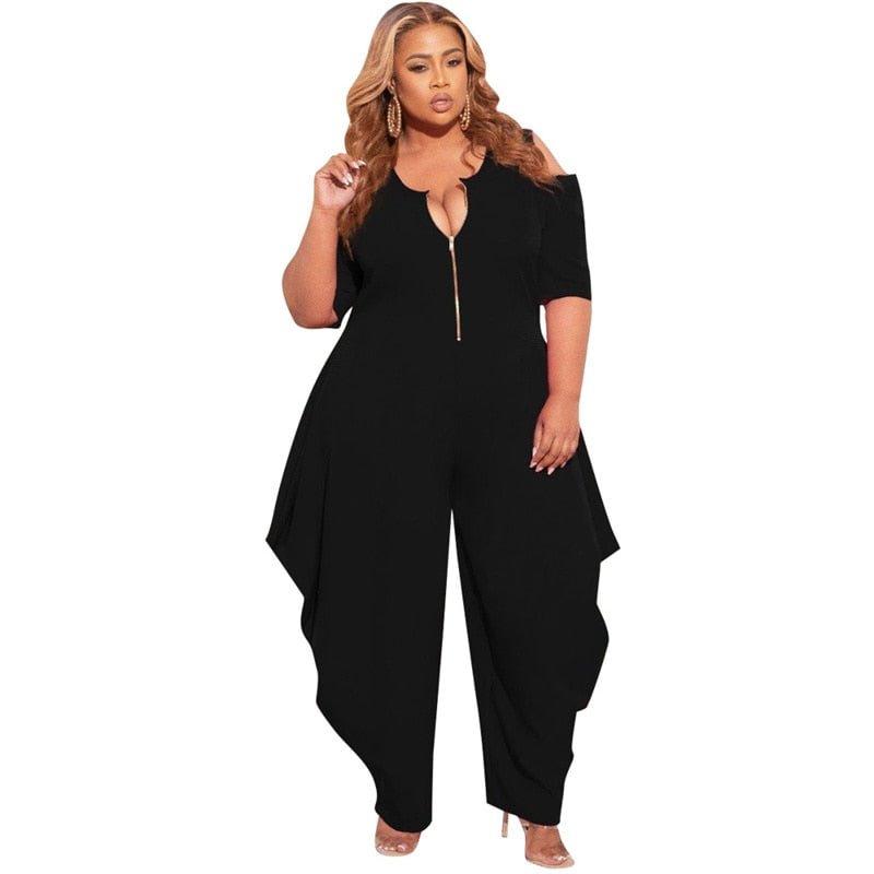 Plus Size Jumpsuit Women Casual Loose Hollow Out Sleeve Zip Up One Piece Outfit Summer Romper Tracksuit Wholesale Dropshipping