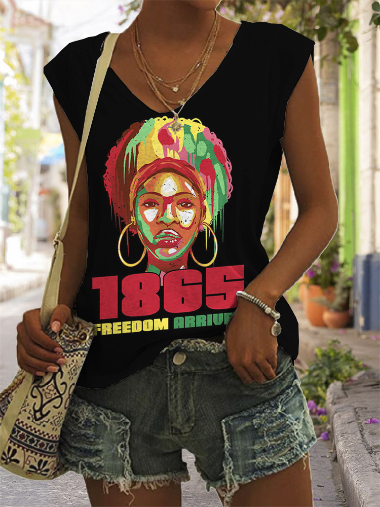 1865 Freedom Arrived Juneteenth V Neck Tank Top wearshes