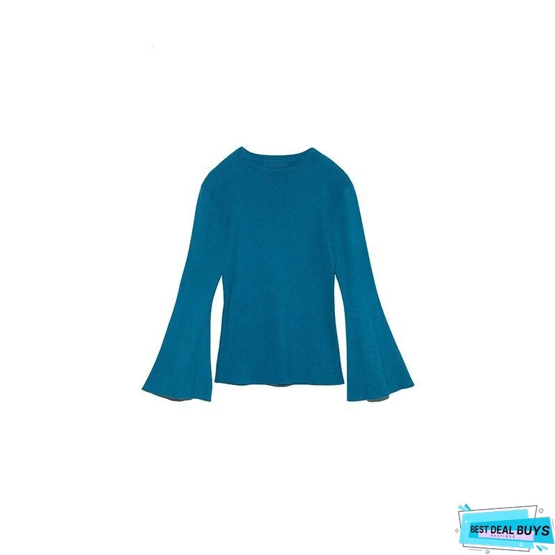 Christmas Gift Kuzuwata Elegant All-match Slim Fit Flare Sleeve Tops Autumn New Japan Style Pullovers Candy Color Knitted Sweaters Women