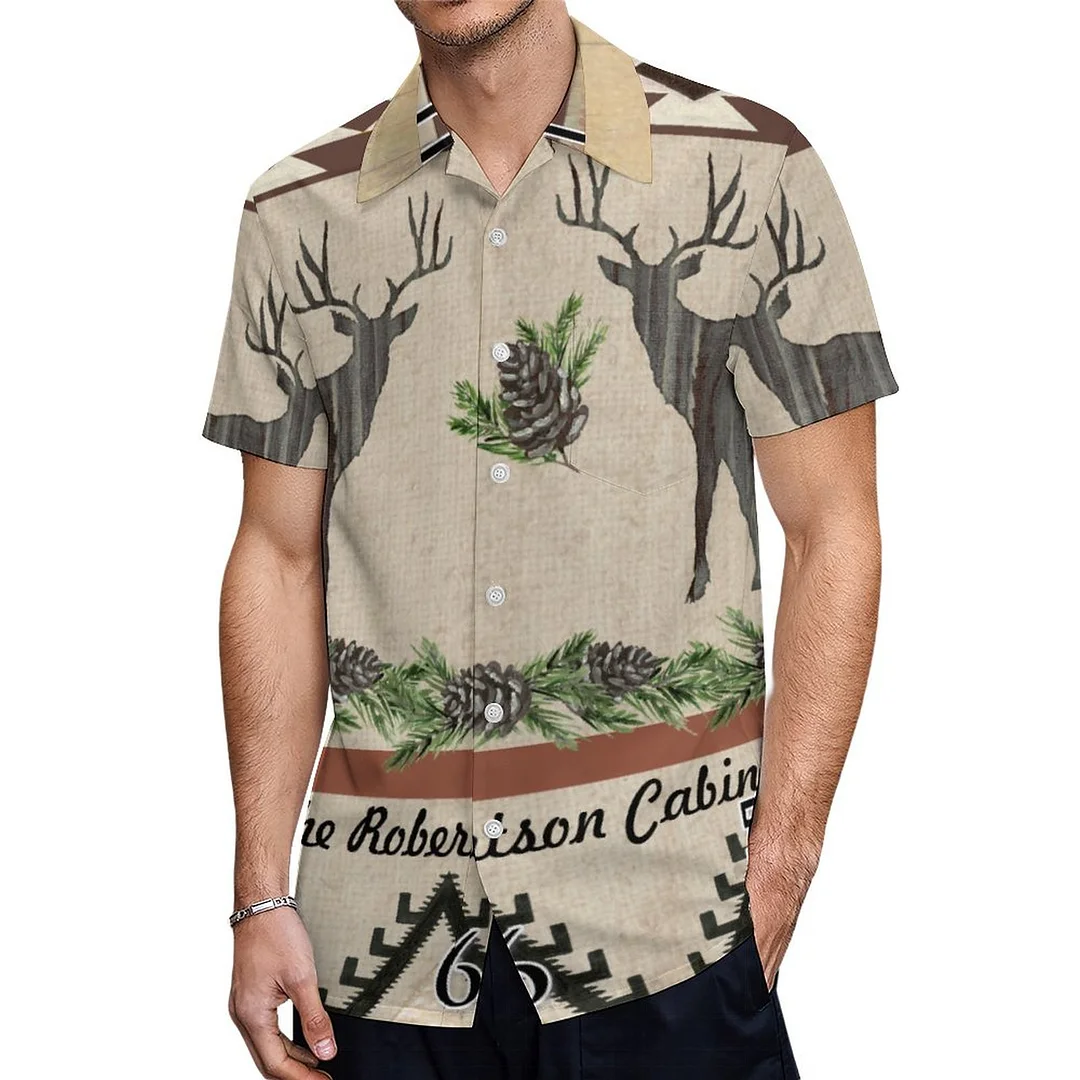 Deer Antlers Western Rustic Wooden Tribal Hawaiian Shirt Mens Button Down Plus Size Tropical Hawaii Beach Shirts