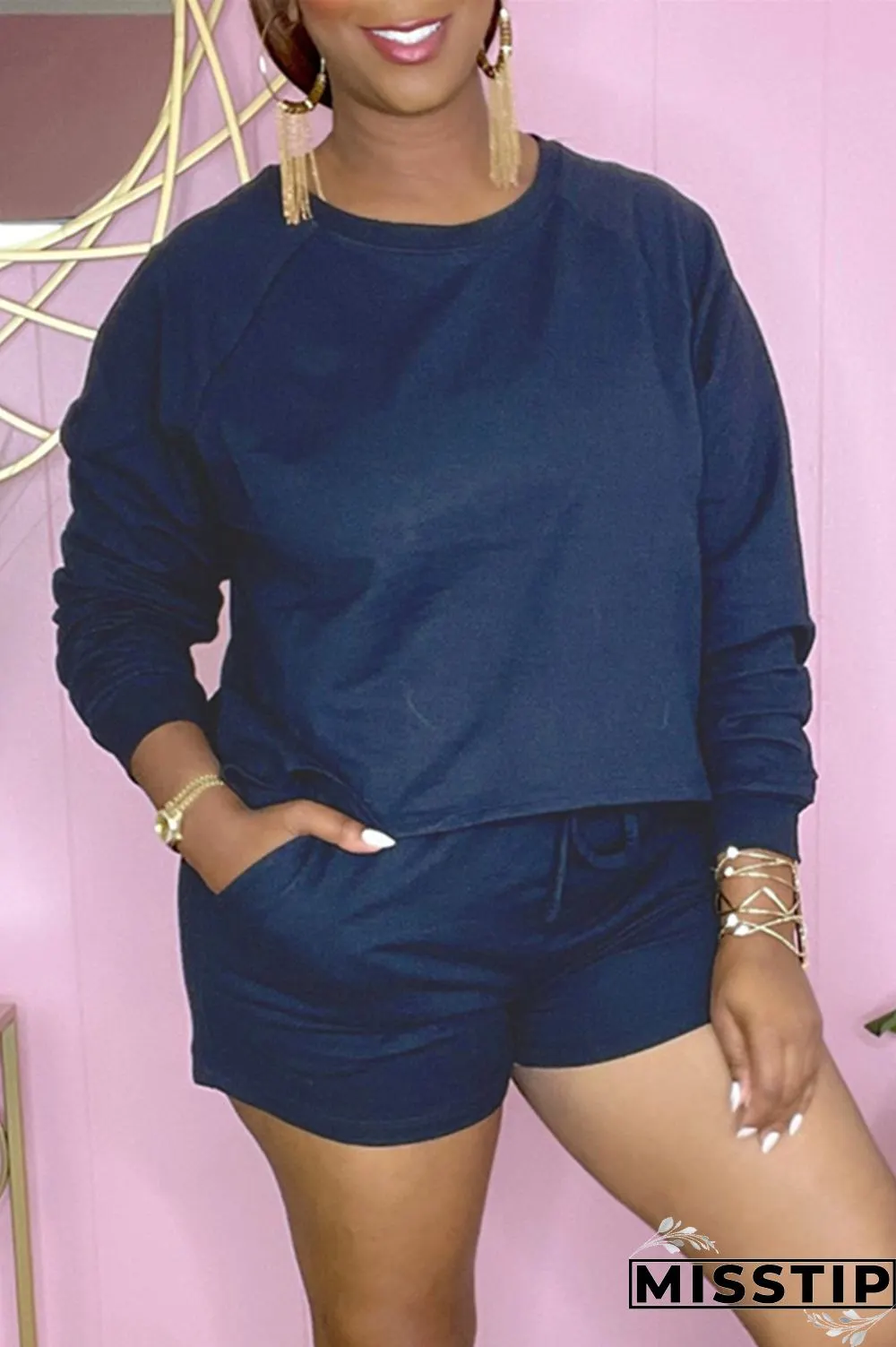 Grey Fashion Casual Solid Basic O Neck Long Sleeve Two Pieces