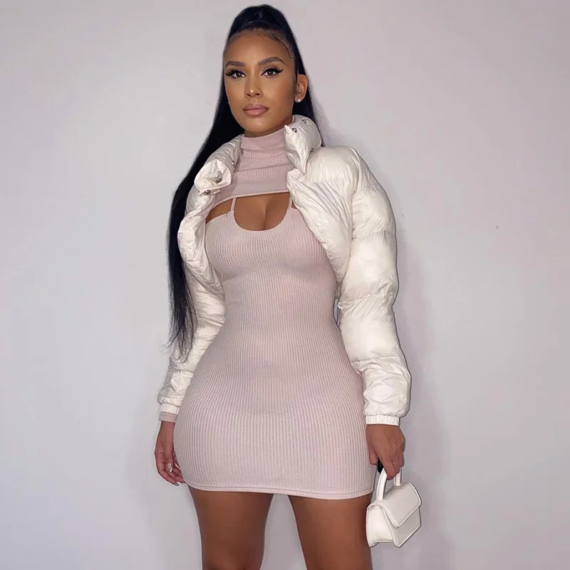 Uveng Uveng Color Autumn Tight Show Thin Sling High Collar Two Sets Of Women's Dress Woman