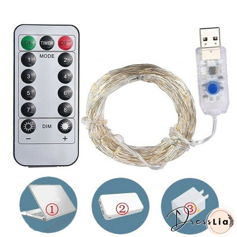 Usb Plug In 50/100/200 Led Micro Copper Wire String Lights Party Fairy Lamp Xmas
