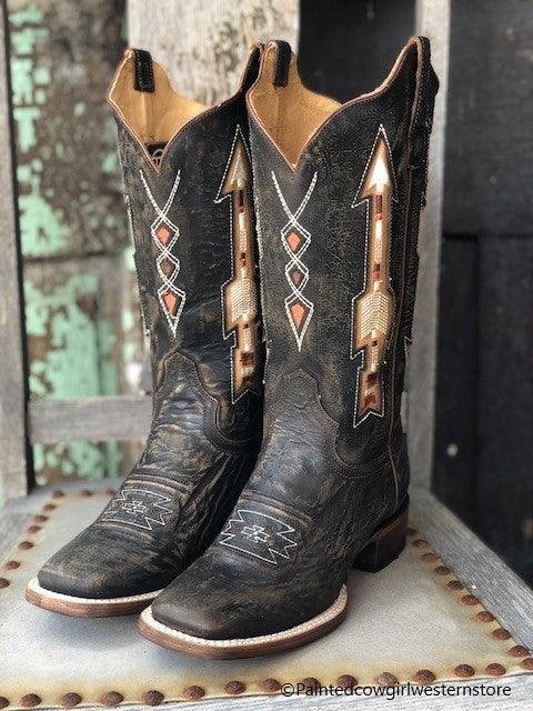 Roper Women's Arrow Vintage Brushed Brown Flextra Wide Calf Square Toe Boots 8020-1762