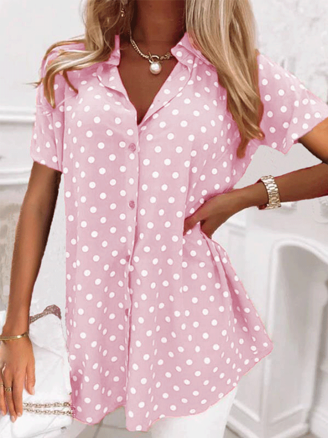 Women's Polka Dot Print Long Sleeve Shirt