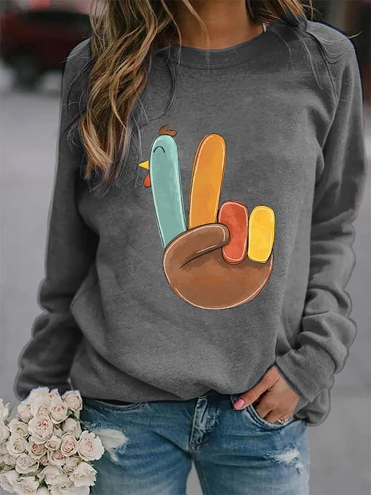 Thanksgiving Cute Gesture Colorful Turkey Print Sweatshirt socialshop