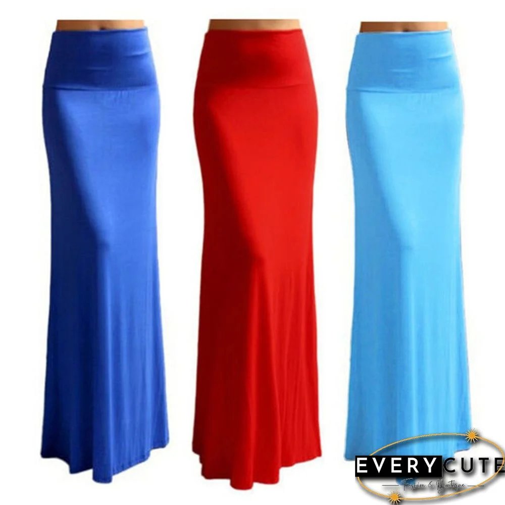 Women Summer Stretchy High Waist Skirt Bodycon Long Maxi Beach Skirt Casual