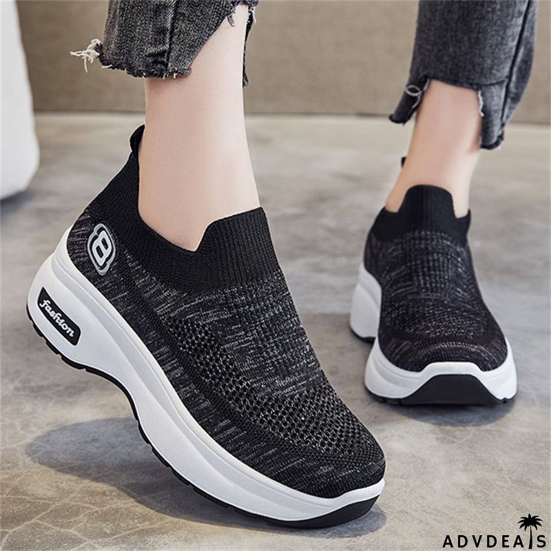 Breathable Solid Color Slip-On Thick-Soled Shoes
