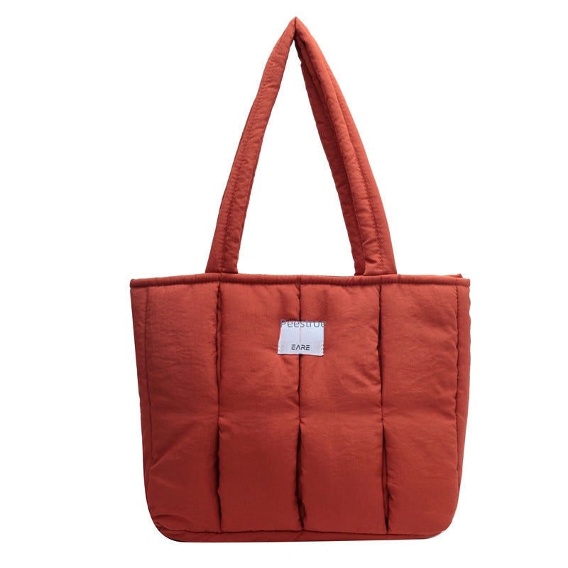 Cotton-filled Soft Waxy Tote Bag Female College Students Class Shoulder Bag Work Commuter Portable Large Bag Nylon Cloth Bag