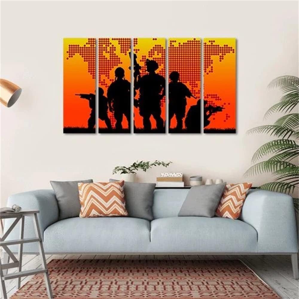 akia Wall Art For Living Room Wall Decor For Bedroom Poster Silhouette of Military Soldiers Paintings Prints Artwork Bathroom Decorations Canvas Prints Hang Pictures Office Home Decor Works 42&#034;L x 24&#034;W 132x75cm