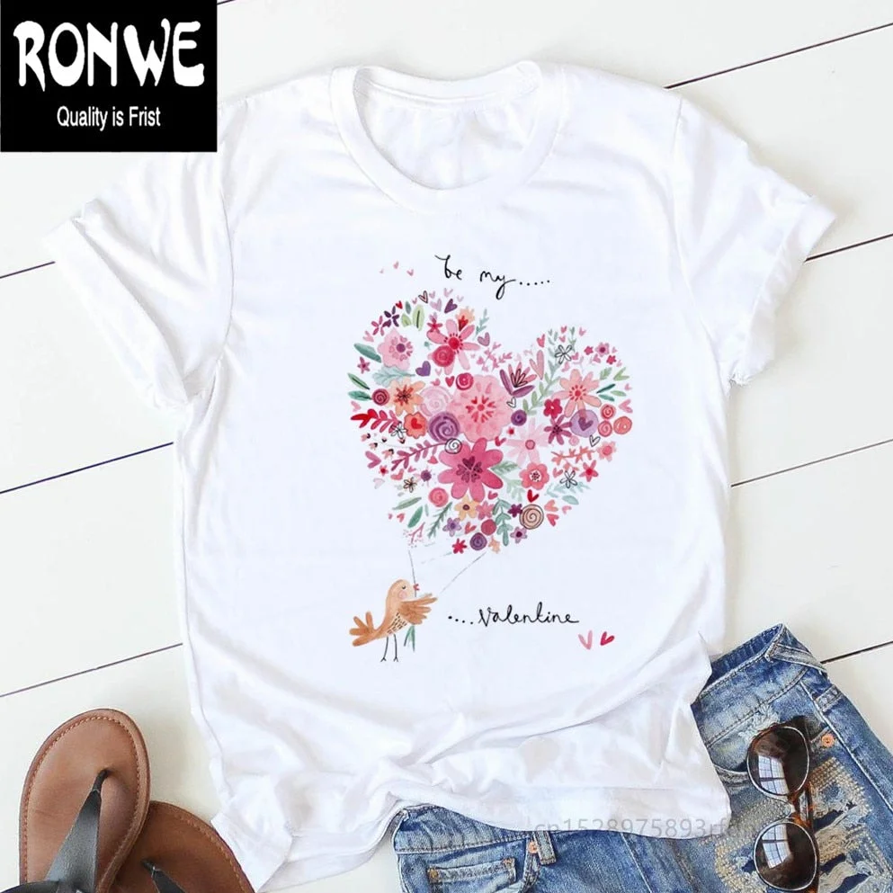 Pink Heart Flower Print Women Tshirt Cotton Casual Funny T Shirt Gift 90s Lady Yong Girl Drop Ship PKT-894