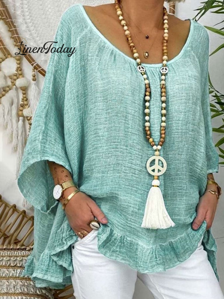 Women’s Ruffled Loose Casual Top Teal / S