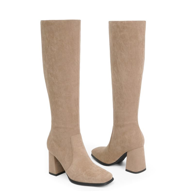 70mm Women's Knee Boots Block Chunky Heels Zipper Fashion Sexy Daily Matte Boot-MERUMOTE