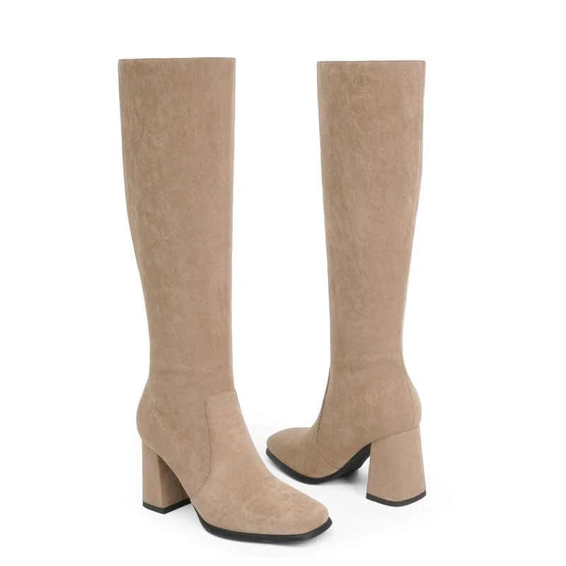 70mm Women's Knee Boots Block Chunky Heels Zipper Fashion Sexy Daily Matte Boot-MERUMOTE