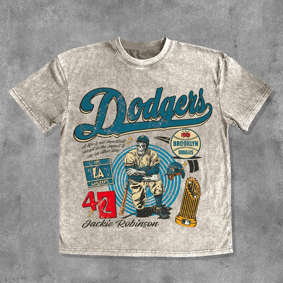 Dodgers Print Washed Short Sleeve T-Shirt