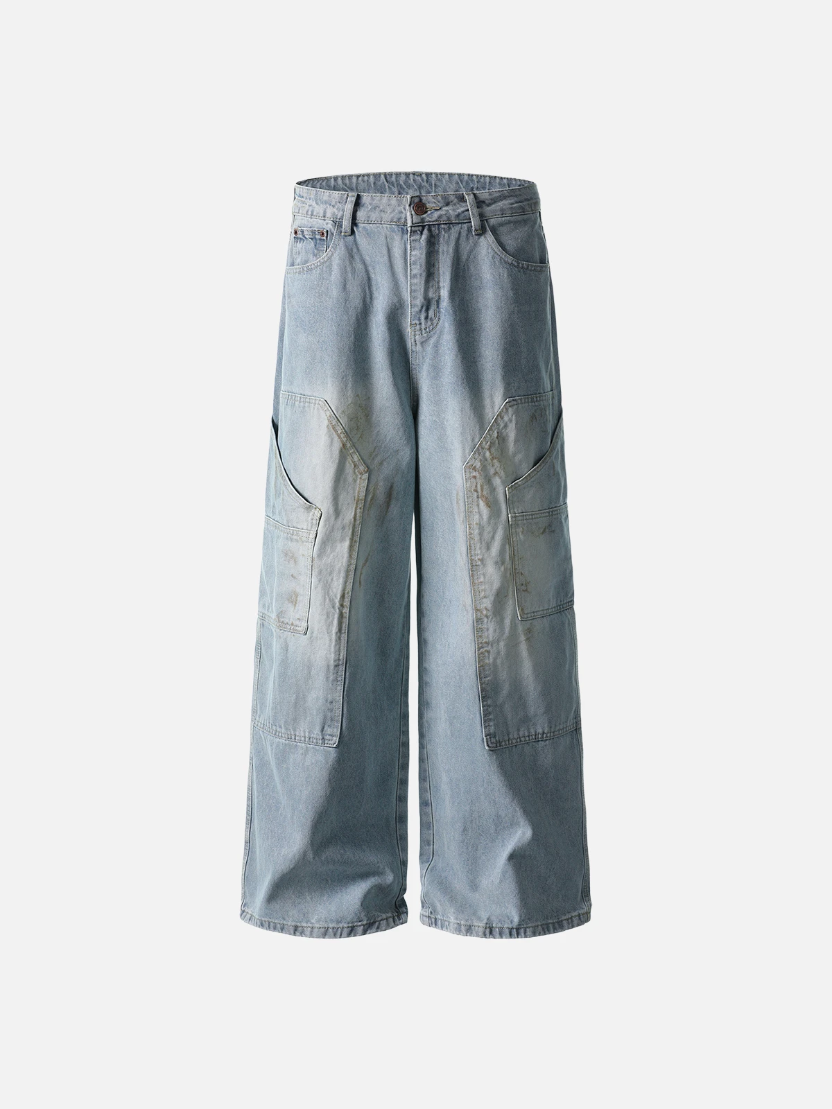 Blue Act Chic Washed Dirty Effect Pocket Patch Jeans Front