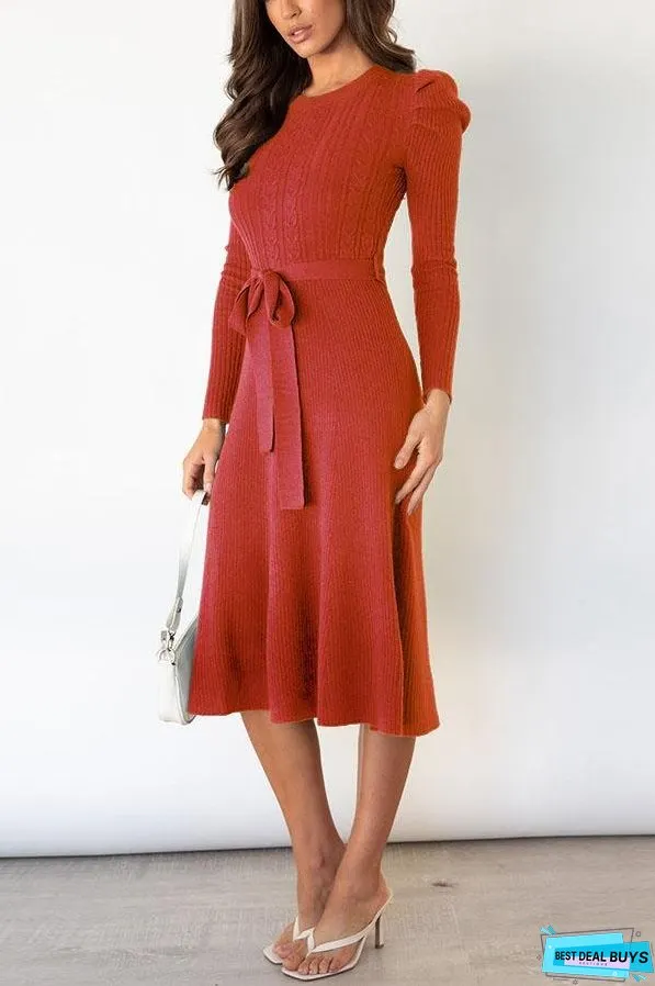 Bubble Long-sleeved Knitted Mid-length Dress