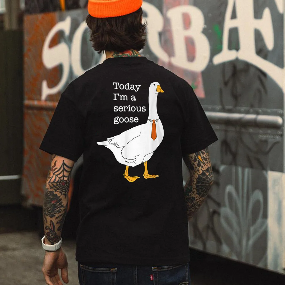 TOADY I'M A SERIOUS GOOSE Black Print T-Shirt